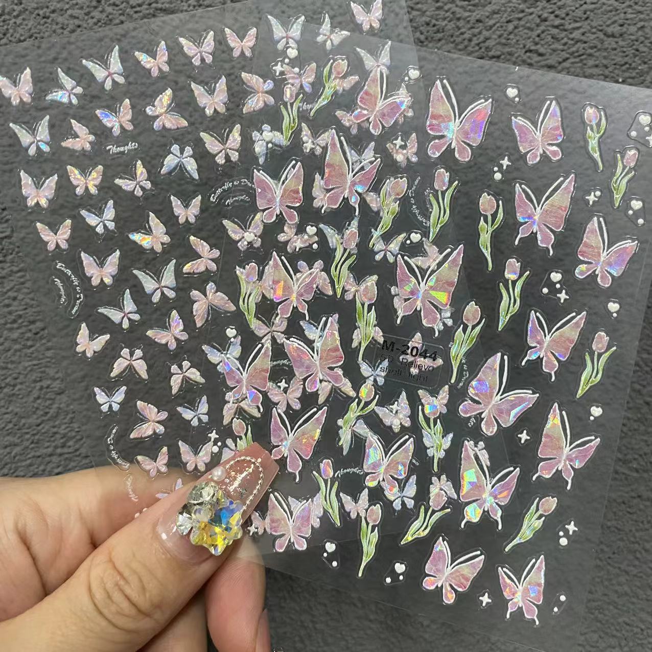 贝壳光纯欲蓝调蝴蝶美甲贴纸
