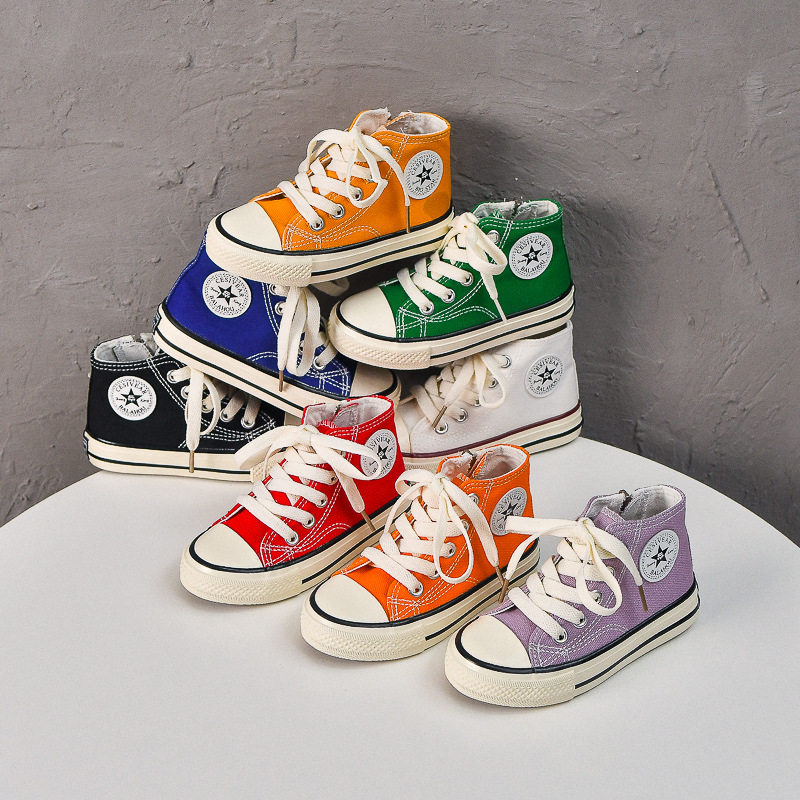 儿童帆布鞋高帮女童鞋子小白鞋2026春秋新款侧拉链男童板鞋室内鞋