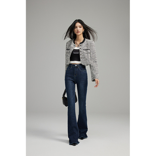 GVCJ高个子加长微喇牛仔裤小众款高腰显瘦设计感修身巨显瘦喇叭裤