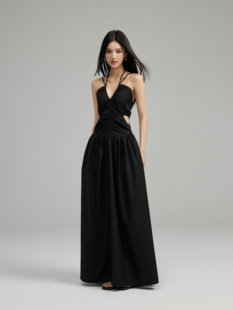 GVCJ高个子到脚踝长裙加长版高级气质黑色吊带裙夏季钓系约会裙