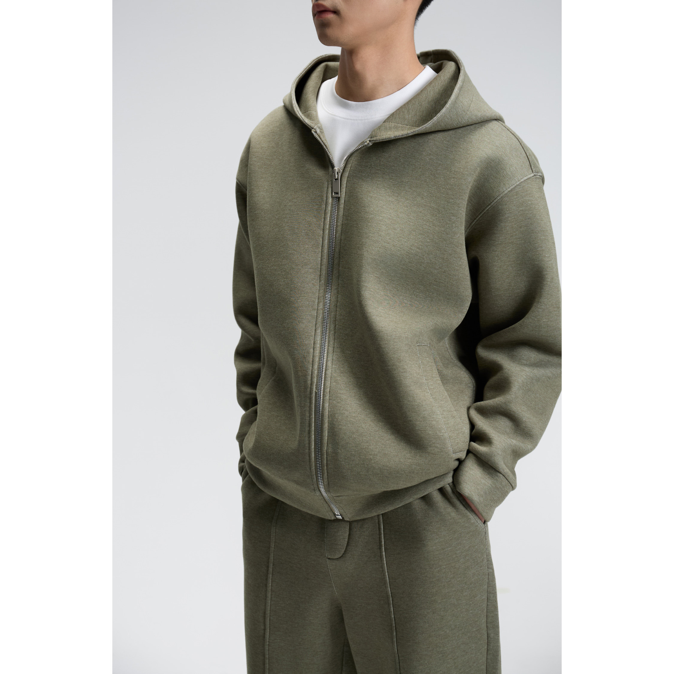 miracleweed复古os棉质空气层卫衣套装金属拉链可两穿束脚直筒裤