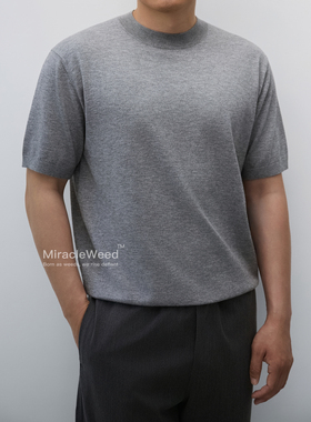 miracleweed可机洗4分袖小圆领老钱风针织短袖T恤衫细腻百搭通勤