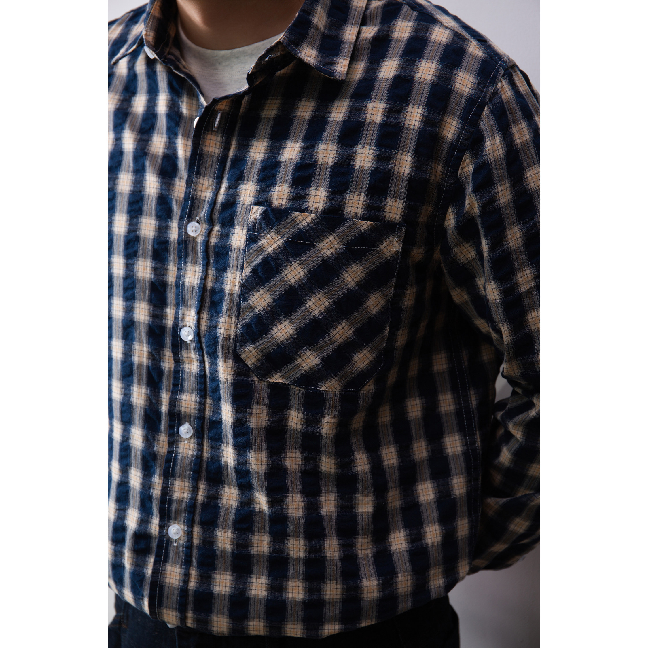 【复古美学泡泡纱格纹】100棉薄款衬衫撞色柔软肌理感百搭基础款