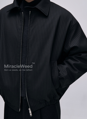 【内胆100%羊毛填充】喉袢翻领西装料竖条纹保暖外套简约轻商务男