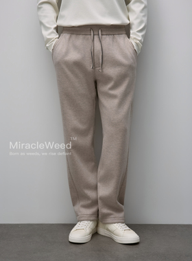 【L*静奢版17600】加绒醋酸羊毛混纺撞色罗纹松紧腰直筒休闲裤男