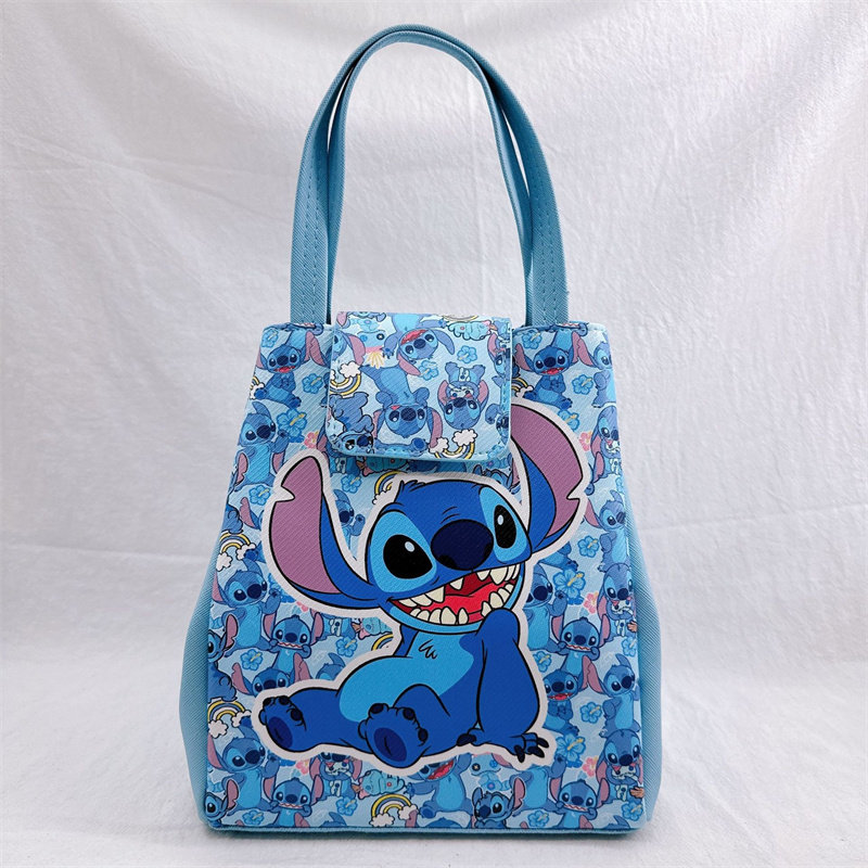 卡通皮革防水大容量便当袋 手拎收纳袋 史迪手提饭盒袋PU便当包