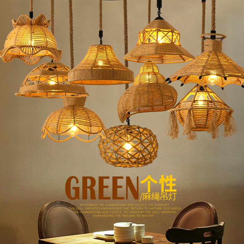 麻绳吊灯店铺商用手工编织灯复古工业风单头网红灯餐厅服装店灯具