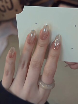 渐变玻璃珠|水当当的猫眼 黄黑皮也显白 氛围感温柔裸色穿戴甲