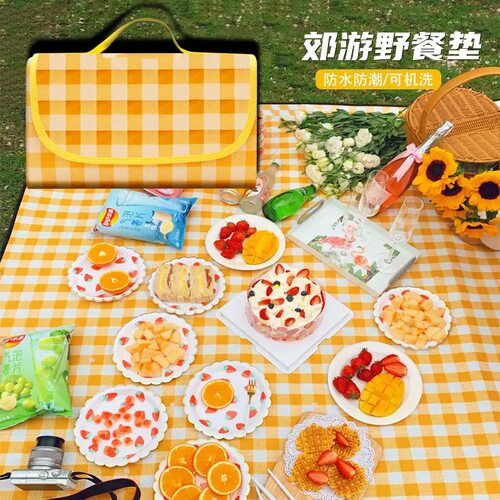 双面格子便携野餐垫加厚野餐垫防水便携户外沙滩草坪春游露营垫子