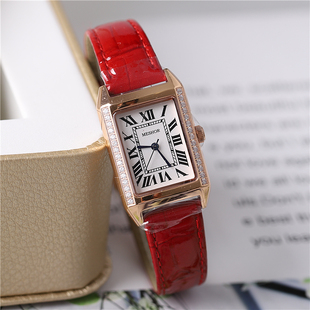 正品 休闲真皮7060 MESHOR名梭手表女表女士学生石英表方形防水时尚