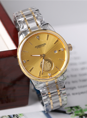 正品JOHNNIE尊尼手表男表女表情侣表自动机械表商务时尚24K金9063