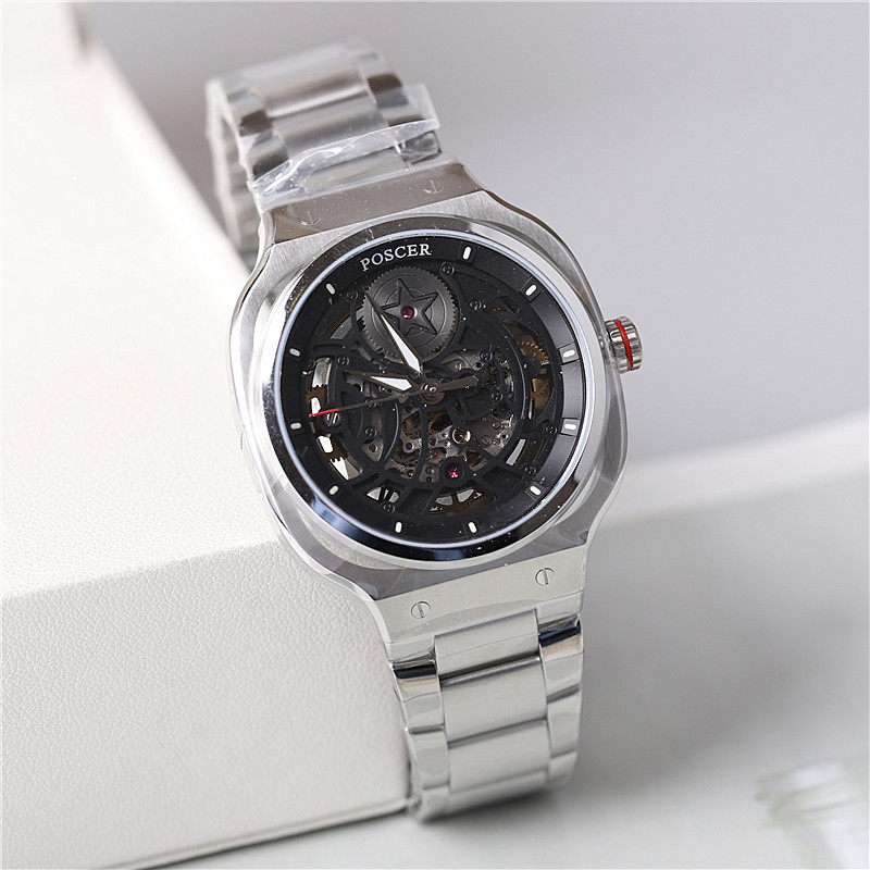 正品poscer宝时捷手表方形自动机械表男士男表镂空夜光保时捷6220