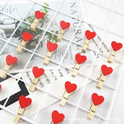 彩色木夹爱心红色夹子婚礼夹照片夹喜糖袋便签夹照片墙麻绳DIY
