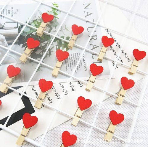 彩色木夹爱心红色夹子婚礼夹照片夹喜糖袋便签夹照片墙麻绳DIY