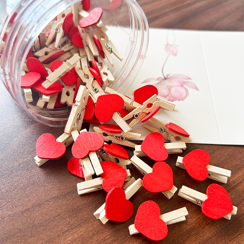 照片夹麻绳木质小夹子画夹幼儿园装饰彩色爱心木夹子便签夹