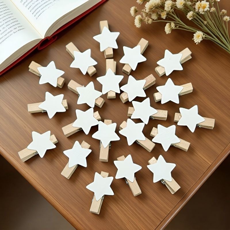 照片夹小木夹木质星星便条夹白色五角星装饰夹子手工DIY配饰