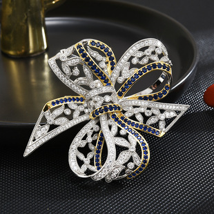 时尚 锆石胸针高档女精致奢华胸花别针潮饰品女 法式 复古蝴蝶结时尚