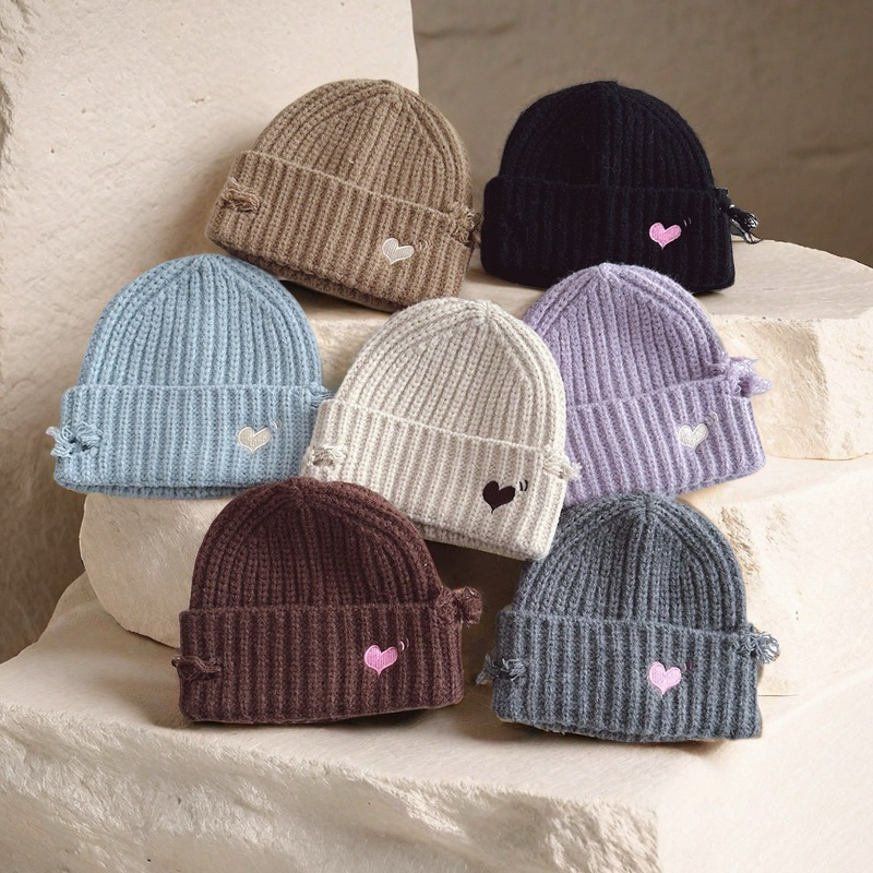 秋冬儿童爱心毛线帽子女秋冬马卡龙女童针织帽保暖护耳男宝宝冷帽