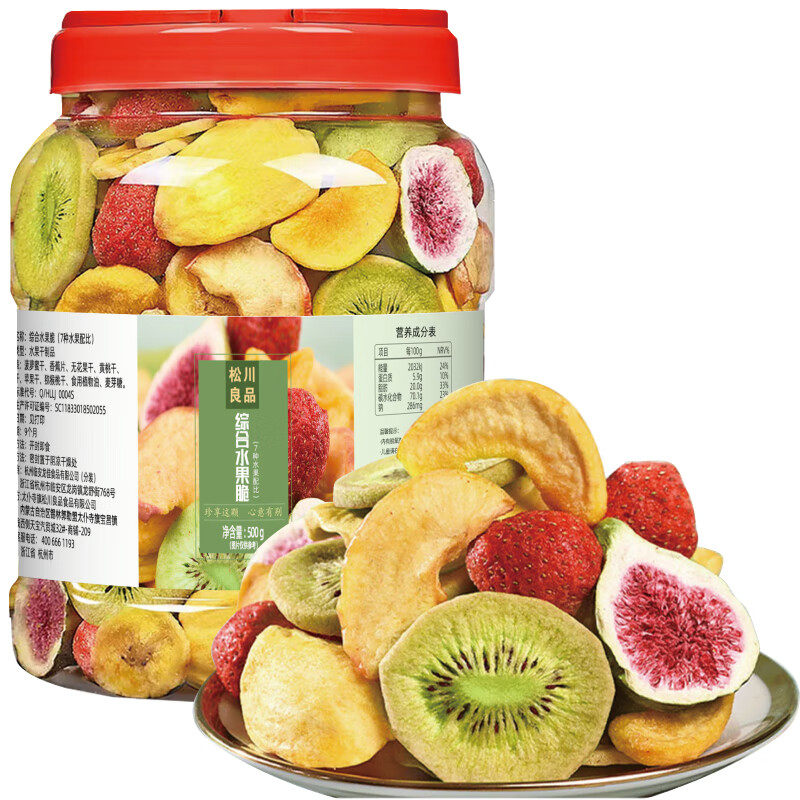 松川良品混合型水果脆片500g草莓猕猴桃片香蕉苹果黄桃等