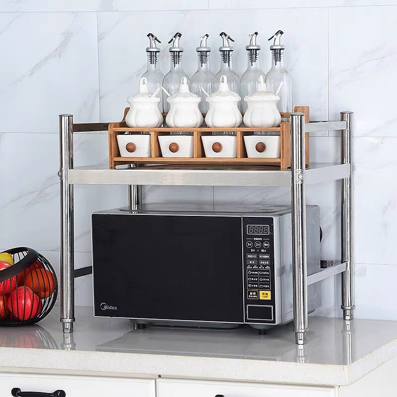 304不锈钢厨房置物架单层台面置物架隔层储物架微波炉烤箱收纳架