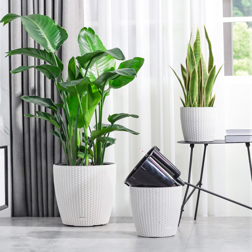 自动吸水懒人仿藤编简约风花盆