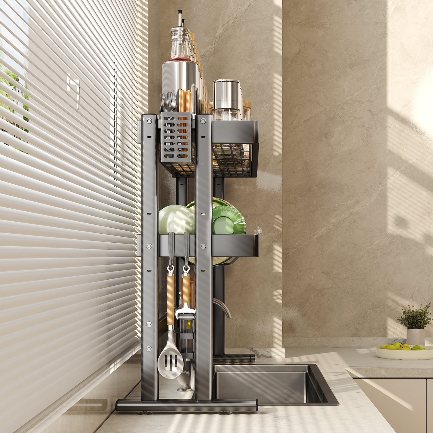 家用洗碗池上方多功能收纳架