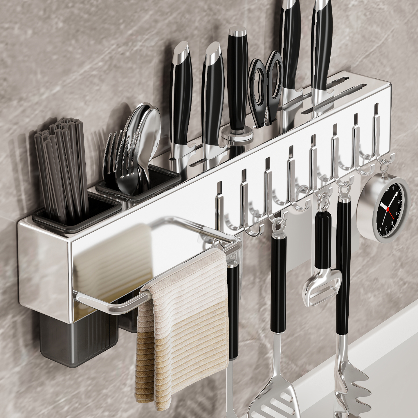 不锈钢刀架厨房壁挂式多功能刀架筷子筒一体收纳架免打孔刀置物架