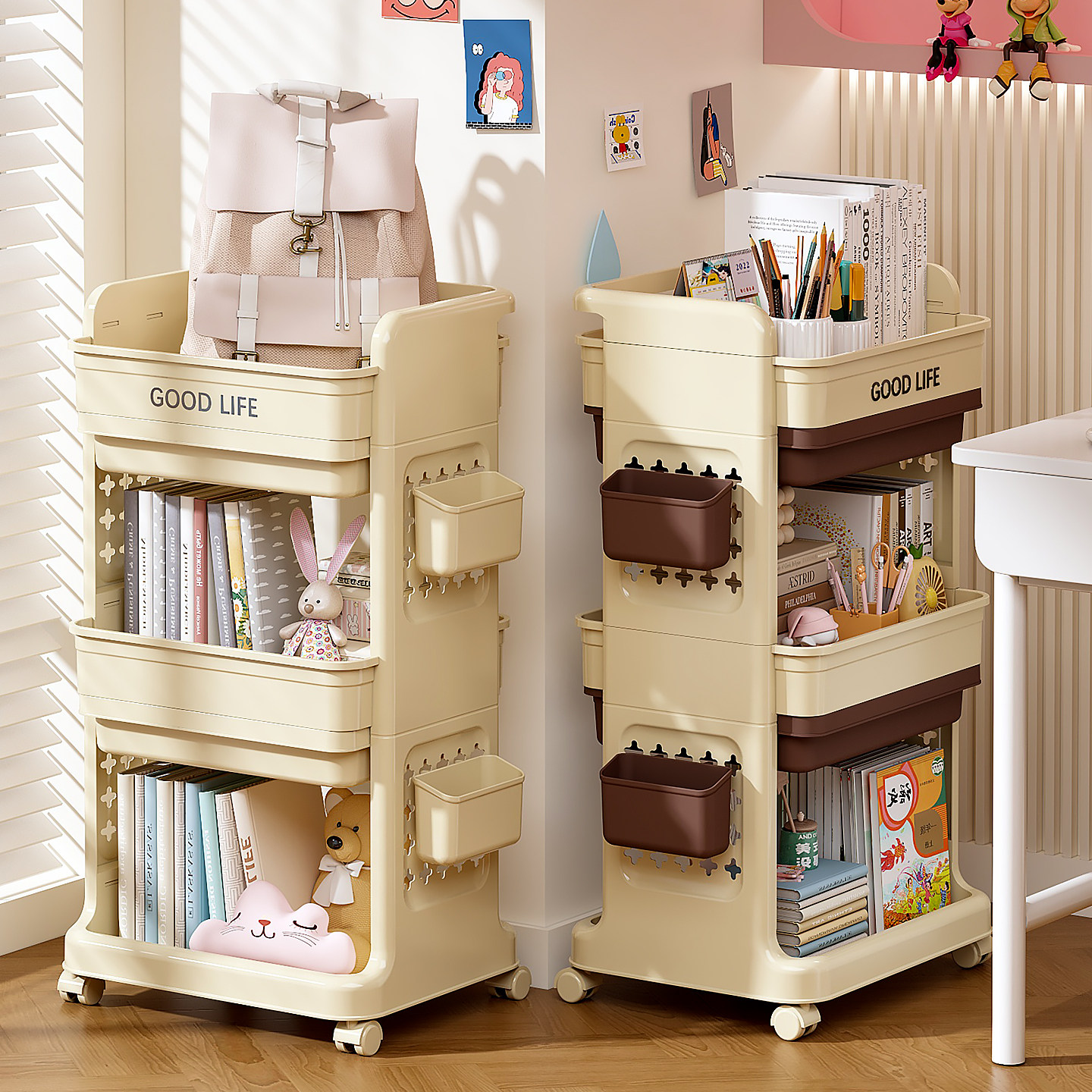 书包置物架可移动小推车桌边带轮收纳架子多层书包书本零食收纳柜
