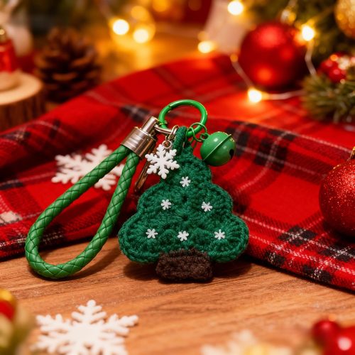圣诞节毛线钩织圣诞树钥匙扣小
