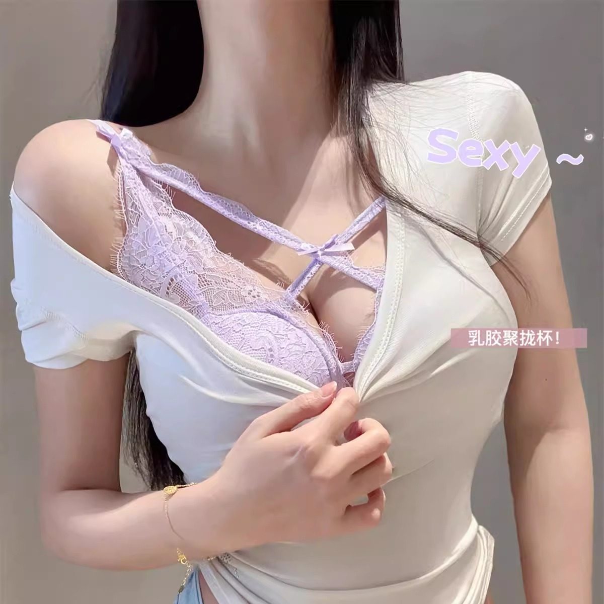 性感紫色蕾丝文胸套装