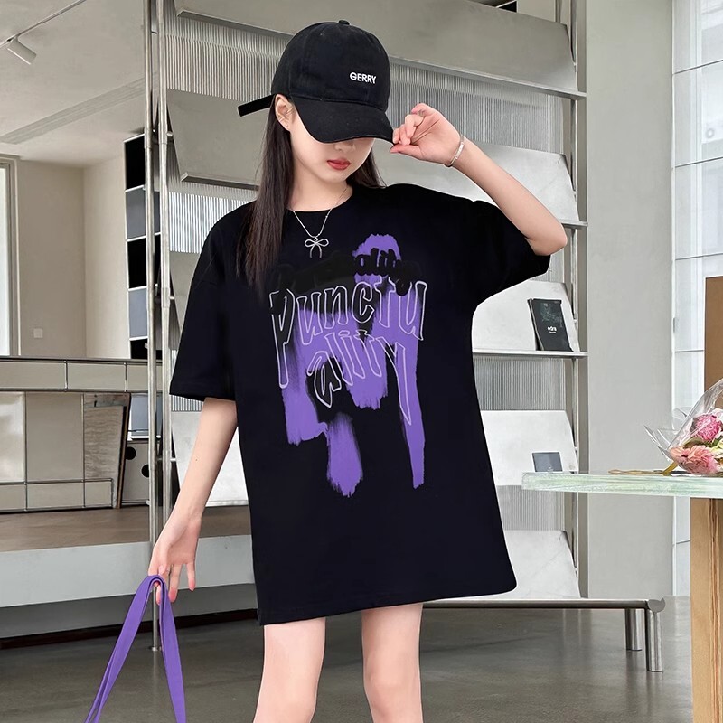 女童宽松短袖夏装2025新款女大童韩版洋气中长款潮t半袖纯棉T恤裙