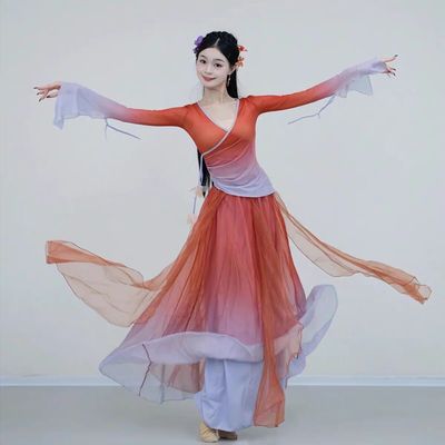 古典舞舞蹈演出服女渐变纱衣套装飘逸中国风仙气身韵练功服