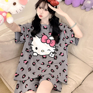 少女睡衣大孩童夏季纯棉卡通猫加肥加大女生宿舍甜美宽松薄款时尚