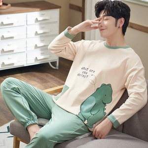 男士睡衣长袖纯棉春秋季卡通青少年睡衣男夏季全棉学生家居服套装