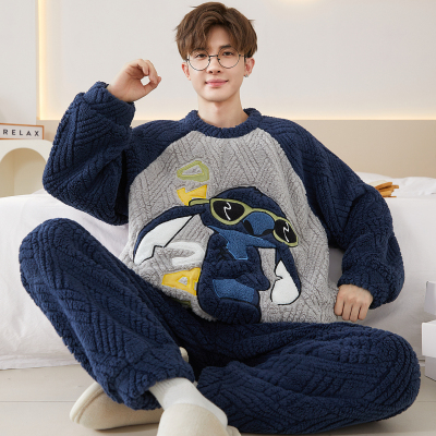 珊瑚绒睡衣男款冬季加绒加厚