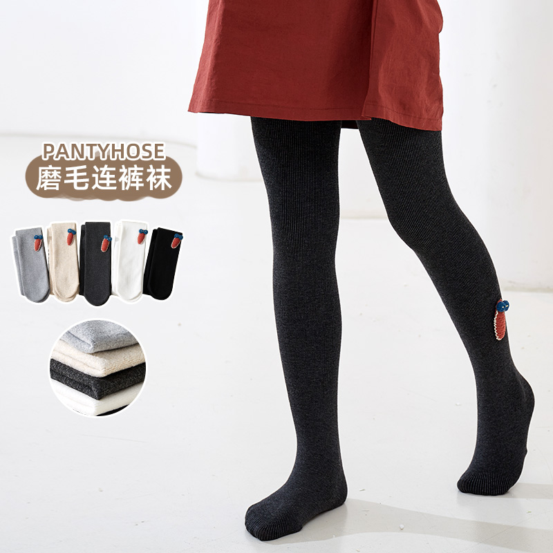 儿童打底裤春秋舞蹈袜女童薄绒连裤袜白色外穿加绒连体袜宝宝袜裤