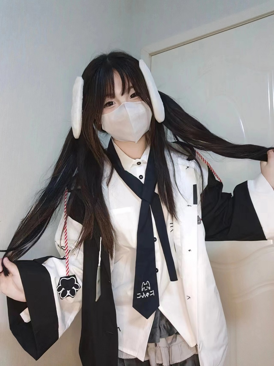 男女同款小清新可爱二次元地狱恶魔印花春秋学生宽松大码斗篷外套