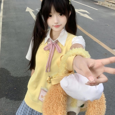 小鸡黄jk马甲毛衣女春夏薄款
