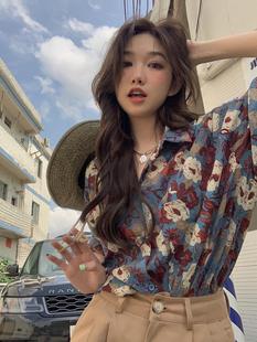 kumikumi港味复古花花衬衫女春夏设计感宽松显瘦短袖衬衣小众上衣