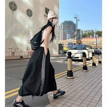 美式复古黑色工装半身裙女春夏新款廓形运动感束口下摆百搭伞裙子