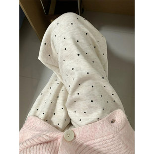 松弛感慵懒风波点糯米裤子女秋冬2025新款加绒加厚宽松直筒阔腿裤