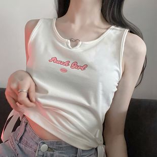 别致爱心扣蝴蝶结甜辣妹短款 T恤上衣夏 小吊带背心女外穿修身 无袖