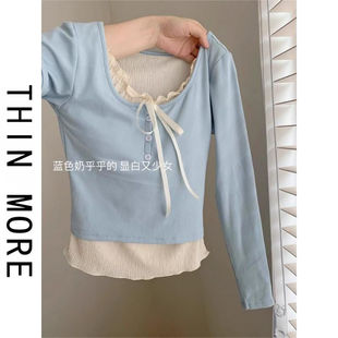 打底衫 THIN 假两件上衣女芭蕾风纯欲修身 回头率超高 MORE绝绝子