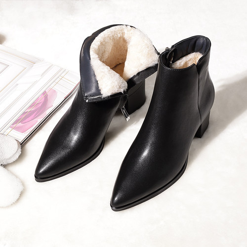纯羊毛皮毛一体切尔西短靴女中跟