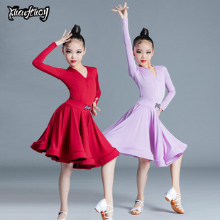儿童拉丁舞服装少儿考级练功服女童拉丁舞裙分体长袖舞蹈服演出服