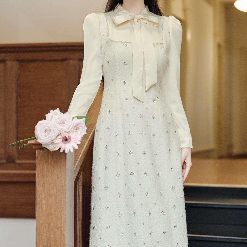 小慧姑娘XXS码小个子法式千金风裙绣珠片显高连衣裙气质礼服裙