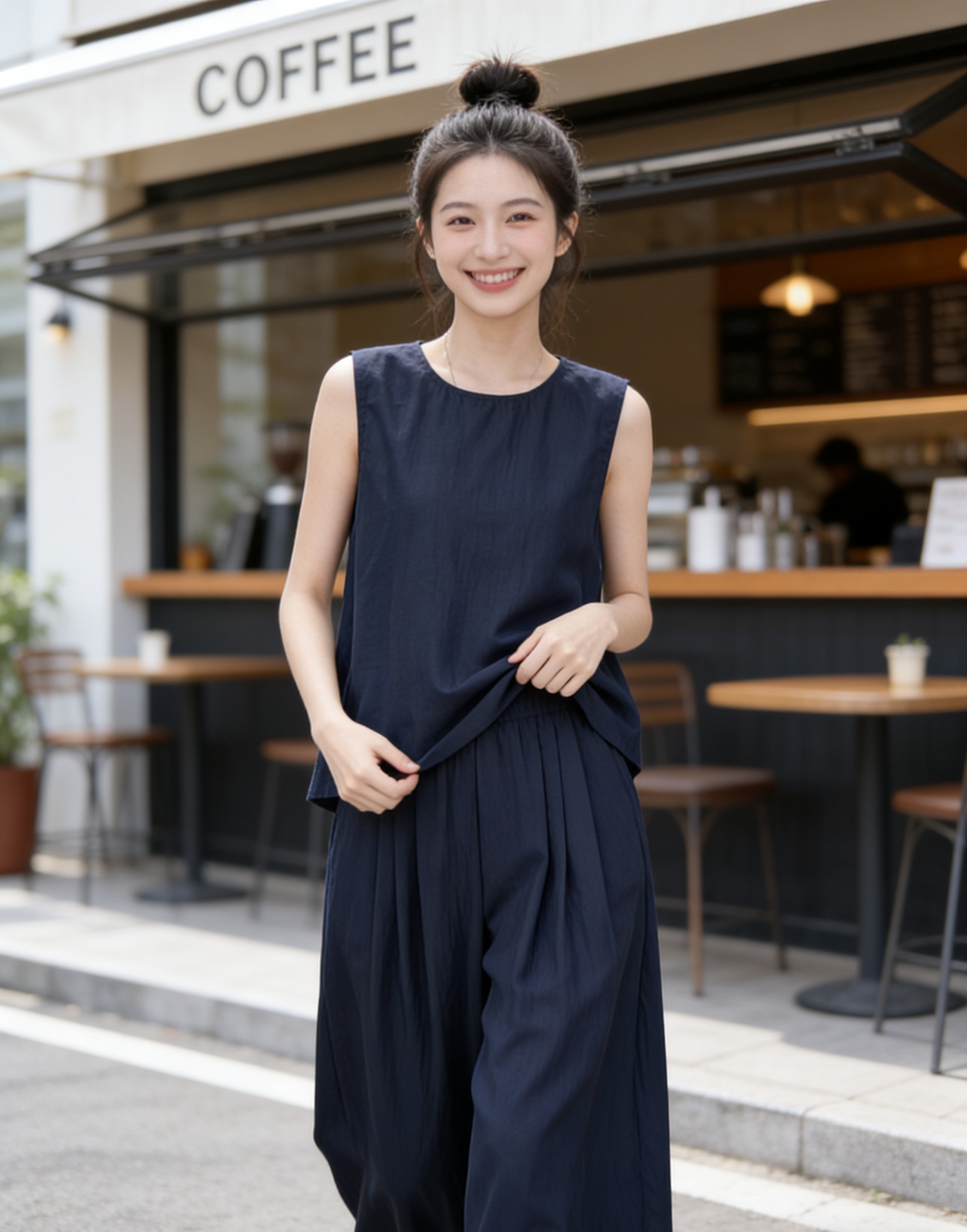 小慧小码xxs码小个子无袖背心阔腿裤套装女高腰显瘦百搭两件套