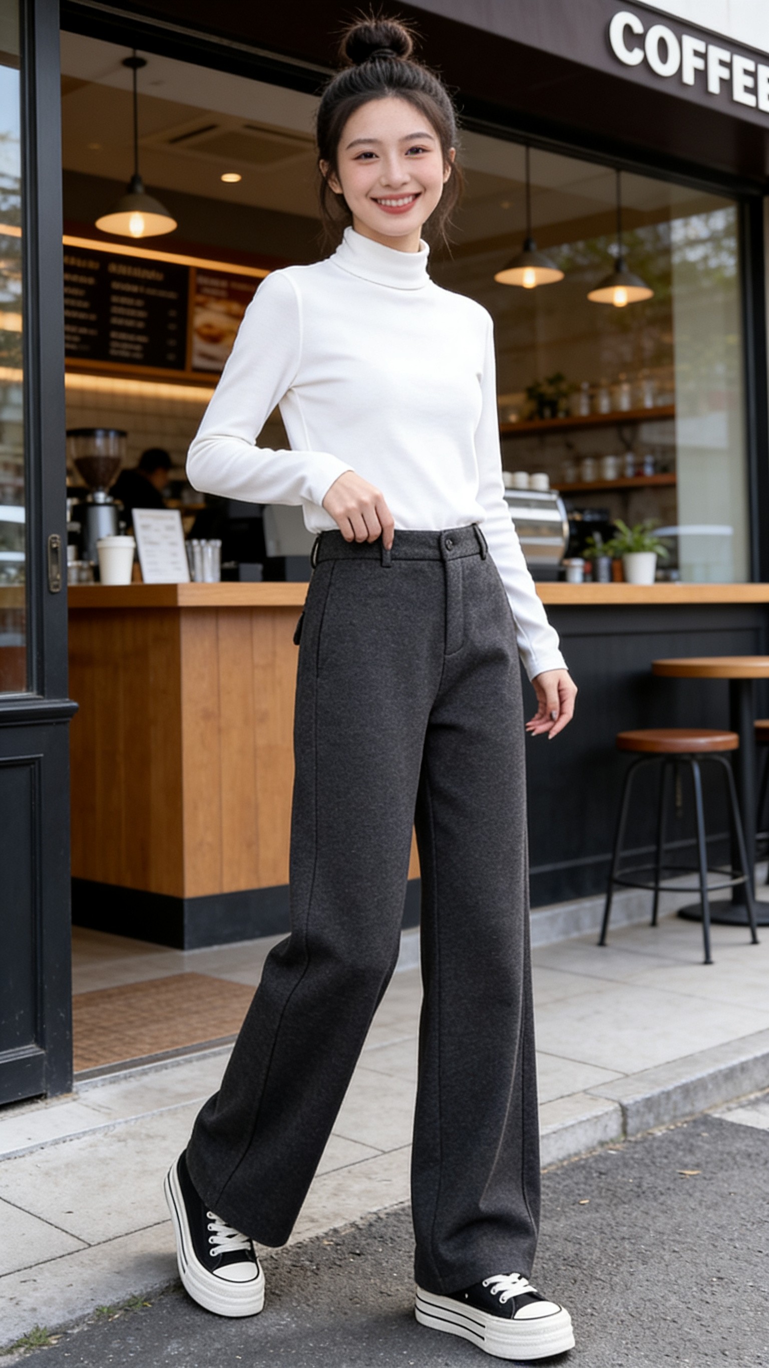 小慧小码xxs码加绒裤子女小个子加厚窄版阔腿裤显高直筒毛呢裤