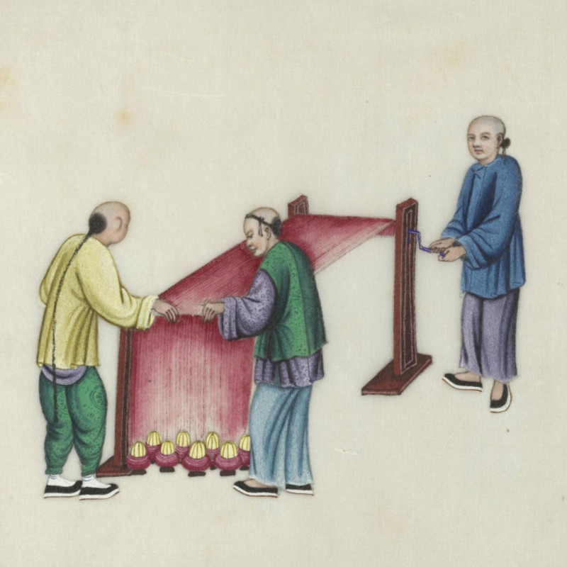 c85中式手绘民俗图片素材中国清代清代外销画通草画蚕丝制作图