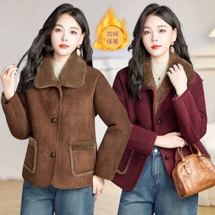 官方新款时尚中老年妈妈女装冬季洋气皮毛一体保暖外套加绒加厚女